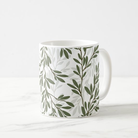 Grüner Olivenbaum Zweig Mittelmeer Muster Kaffeetasse (VorderseiteRechts)