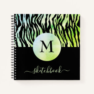 Grüner Ombre-Glam-Tierdruck-Monogramm-Skizzenbuch Notizblock