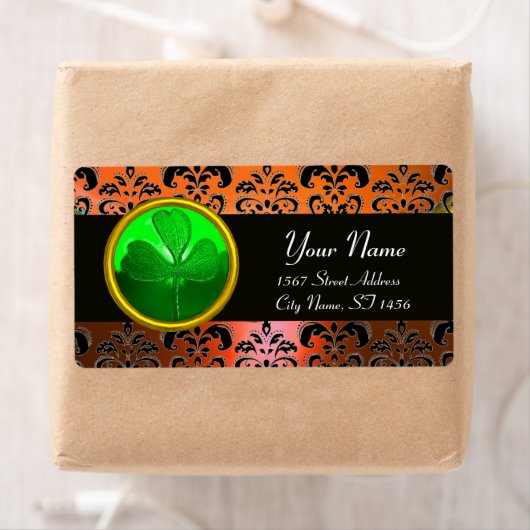 GRÜNER ORANGE DAMASK MIT KLEEBLATT, schwarz (Insitu)