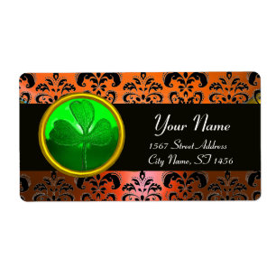 GRÜNER ORANGE DAMASK MIT KLEEBLATT, schwarz