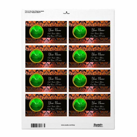 GRÜNER ORANGE DAMASK MIT KLEEBLATT, schwarz (Vorne)