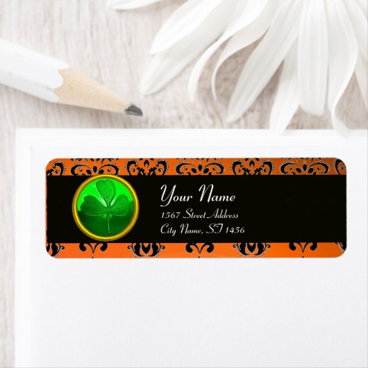 GRÜNER ORANGE DAMASK MIT KLEEBLATT, schwarz (Insitu)