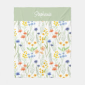 Grüner Orange Wasserfarbe Wildblumenname Fleecedecke (Vorderseite)