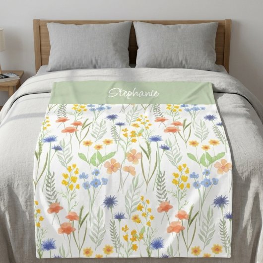 Grüner Orange Wasserfarbe Wildblumenname Fleecedecke