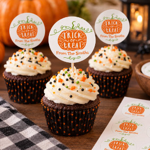 Grüner Oranger Kürbis Halloween Cupcake Topper Runder Aufkleber