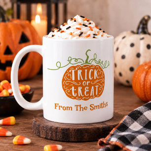Grüner Oranger Kürbis Süßes oder Saures Halloween Kaffeetasse