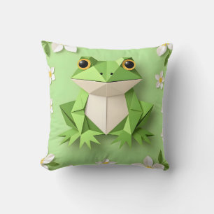 Grüner Origami-Frosch Kissen