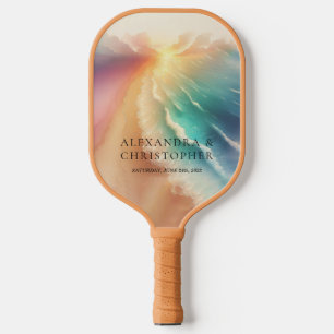 Grüner Ozean Strand Wasserfarbe doppelt Pickleball Schläger