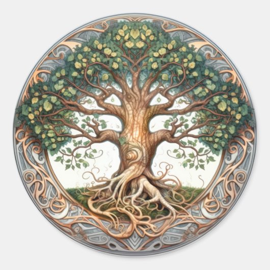 Grüner pagane Baum des Lebens  Runder Aufkleber (Vorderseite)