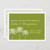 Grüner Palme-Sommerhochzeit Chic Save the Date Ankündigungspostkarte (Vorne/Hinten)
