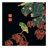 Grüner Papagei am Zweig Poster (Vorderseite)