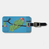 grüner Papagei auf blauem Gepäckanhänger (Vorderseite horizontal)