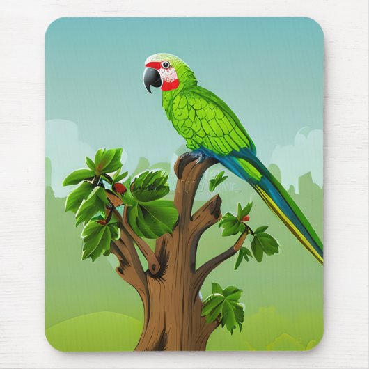 Grüner Papagei mit niedlicher KI Mousepad (Vorne)