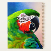 Grüner Papagei mit niedlicher KI Planer (Rückseite)