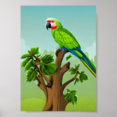 Grüner Papagei mit niedlicher KI Poster (Vorne)