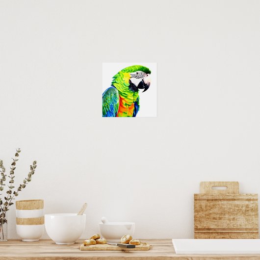 Grüner Papagei mit niedlicher KI Poster (Küche)