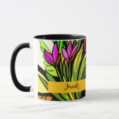 Grüner Papagei mit orangefarbenen und gelben Tasse (Links)