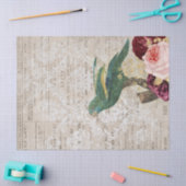 Grüner Papagei mit Rose auf Zeitungsdekoupage Seidenpapier (Basteln)