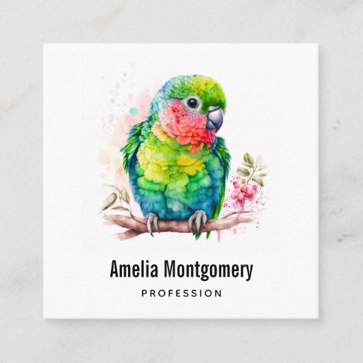 Grüner Papagei - Niedlicher Baby Bird Quadratische Visitenkarte (Vorderseite)