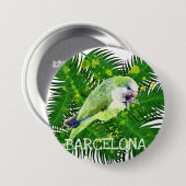 Grüner Papagei und Blätter aus Palmen, Aquarell Button (Vorne & Hinten)