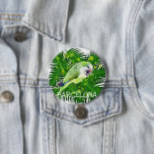 Grüner Papagei und Blätter aus Palmen, Aquarell Button (Beispiel)