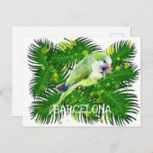 Grüner Papagei und Blätter aus Palmen, Aquarell Postkarte (Vorne/Hinten)