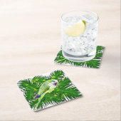 Grüner Papagei und Blätter aus Palmen, Aquarell Rechteckiger Pappuntersetzer (Vor Ort)