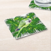Grüner Papagei und Blätter aus Palmen, Aquarell Rechteckiger Pappuntersetzer (angewinkelt)