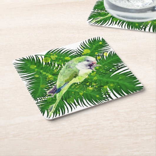 Grüner Papagei und Blätter aus Palmen, Aquarell Rechteckiger Pappuntersetzer (angewinkelt)