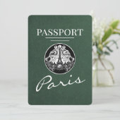 Grüner Paris Reisepass Save The Date (Stehend Vorderseite)
