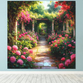 Grüner Pfad mit Rose Bushs Leinwanddruck (Insitu (Holzboden))