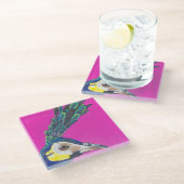 Grüner Pfau Glasuntersetzer (Schrägansicht)