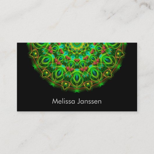 Grüner Pfau - Mandala Visitenkarte (Vorderseite)
