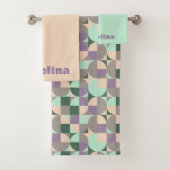 Grüner Pfefferbeige abstrakter geometrischer Muste Badhandtuch Set (Insitu)