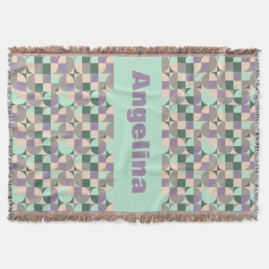 Grüner Pfefferbeige abstrakter geometrischer Muste Decke (Vorderseite)