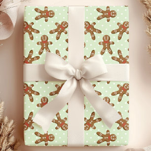 Grüner Pfefferkuchenmann mit Punkten Weihnachten Geschenkpapier