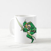 Grüner Pfeil kauert Kaffeetasse (Vorderseite Links)