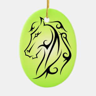 Grüner Pferdekopf Schwarzes Symbol Ornament