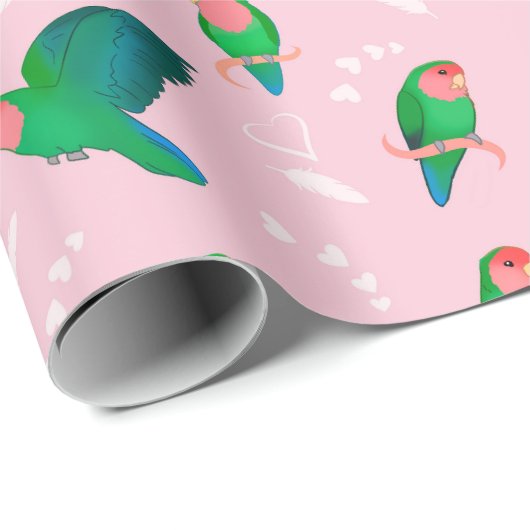 Grüner Pfirsich gegenüber Lovebird Geschenkpapier (Rolleneckpunkt)
