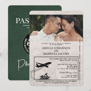 Grüner philippinischer Reisepass Hochzeit Einladung