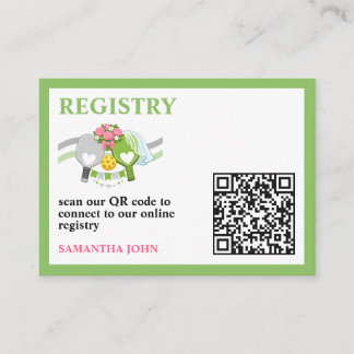 Grüner Pickleball QR-Code Brautparty-Geschenkliste Begleitkarte