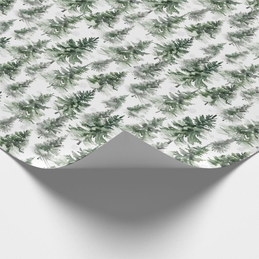 Grüner Pinienwald auf Weiß Geschenkpapier (Ecke)