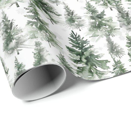 Grüner Pinienwald auf Weiß Geschenkpapier (Rolleneckpunkt)