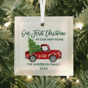 Grüner Pinsel Schrift Erstes Weihnachten Neues Zuh Ornament Aus Glas