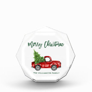 Grüner Pinsel Schrift Vintage-LKW Weihnachten Fotoblock