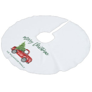 Grüner Pinsel Schrift Vintage-LKW Weihnachten Leinenimitat Weihnachtsbaumdecke