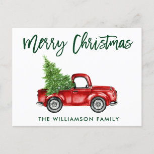 Grüner Pinsel Schrift Vintage-LKW Weihnachten Postkarte