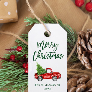 Grüner Pinsel Schrift Weihnachten Vintage LKW Geschenkanhänger