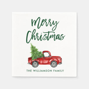 Grüner Pinsel Weihnachten Vintager Truck Serviette