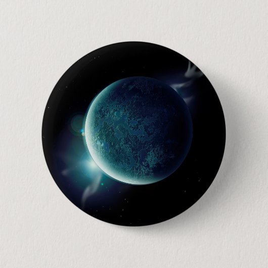 grüner Planet im Universum mit Aura und Sternen Button (Vorderseite)
